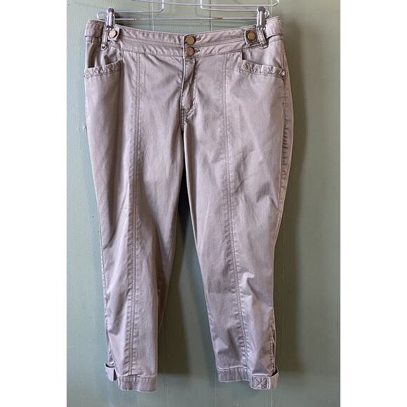 Cache Pants Womens Size 8 Khaki Olive Green Casual Summer Cropped Capri Slacks - Picture 4 of 11